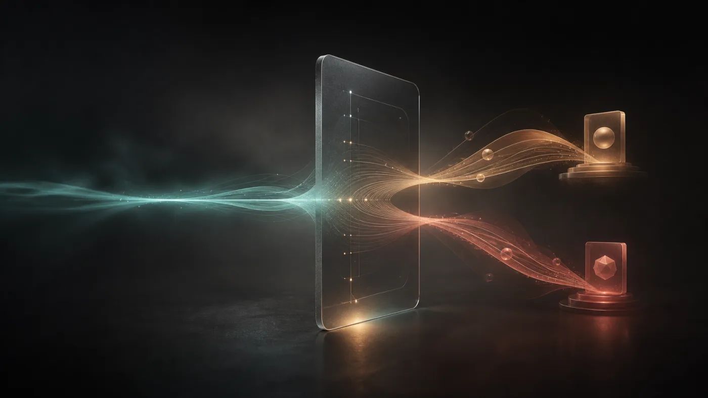 A translucent control plane splitting one AI signal into provider paths